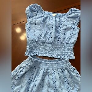 A&F. Girls Light Blue Eyelet Crop Top and Skirt Set